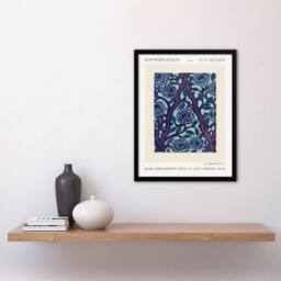 Artery8 Eugene Seguy Framed Wall Art Print Vintage Rose Bush Flower Pattern in Blue - Size: A4 - thumbnail 2