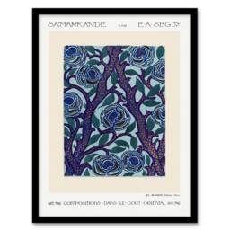 Artery8 Eugene Seguy Framed Wall Art Print Vintage Rose Bush Flower Pattern in Blue - Size: A4 - thumbnail 1