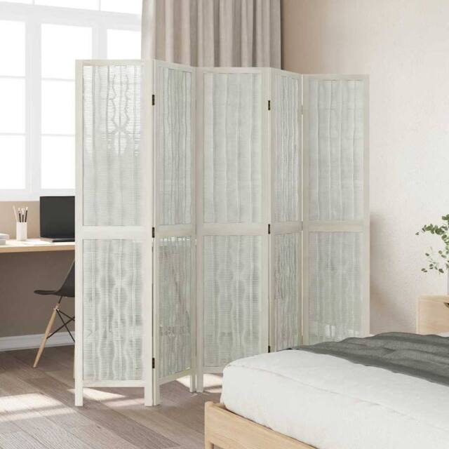 Berkfield Home Room Divider 5 Panels White Solid Wood Paulownia - image 1