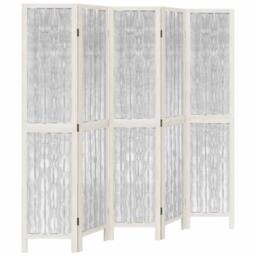 Berkfield Home Room Divider 5 Panels White Solid Wood Paulownia - thumbnail 3