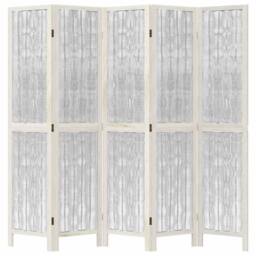 Berkfield Home Room Divider 5 Panels White Solid Wood Paulownia - thumbnail 4