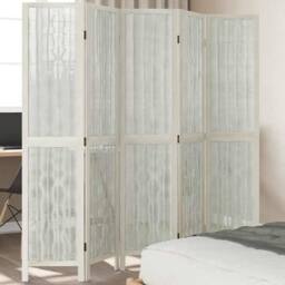 Berkfield Home Room Divider 5 Panels White Solid Wood Paulownia - thumbnail 2