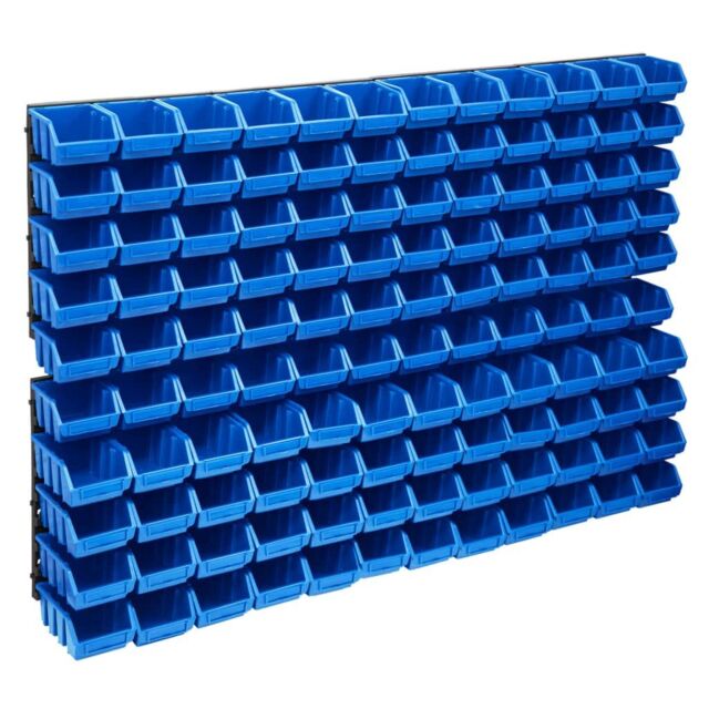 Berkfield Home 128 Piece Storage Bin Kit with Wall Panels Blue & Black - image 1