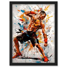 Artery8 Martial Arts Kickboxer Athlete Splat Paint Art Artwork Framed Wall Art Print A4 in Black - thumbnail 1