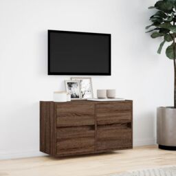Berkfield Home TV Wall Cabinet with LED Lights Brown Oak 80x31x45 cm - Size: 80 x 31 x 45 cm - thumbnail 4