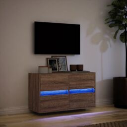 Berkfield Home TV Wall Cabinet with LED Lights Brown Oak 80x31x45 cm - Size: 80 x 31 x 45 cm - thumbnail 5