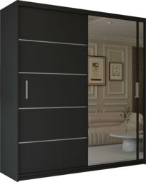 Sliding Wardrobes 4U Modern Mirror Wardrobe with Top LED Lighting W180cm in Black - thumbnail 2