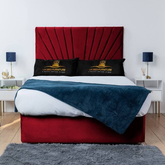 UK Bed Furniture Sunrise Divan Bed Base with 26 Inch Headboard - No Storage in Maroon - Size: Single - image 1
