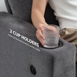 HOMCOM 3 Seater Sofa, Fabric Sofa with USB Ports & Cup Holders, Grey - thumbnail 5