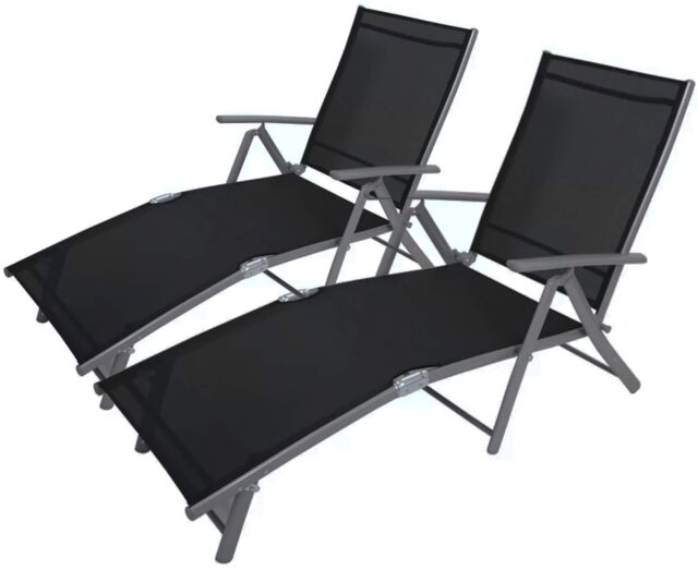 Marco Paul 2pc Black Reclining Outdoor Sun Lounger with 7 Positions - image 1