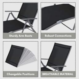 Marco Paul 2pc Black Reclining Outdoor Sun Lounger with 7 Positions - thumbnail 5
