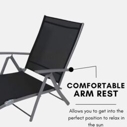 Marco Paul 2pc Black Reclining Outdoor Sun Lounger with 7 Positions - thumbnail 4
