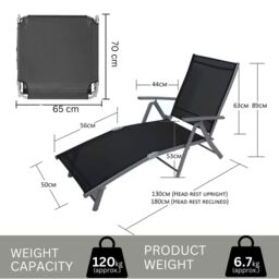 Marco Paul 2pc Black Reclining Outdoor Sun Lounger with 7 Positions - thumbnail 6