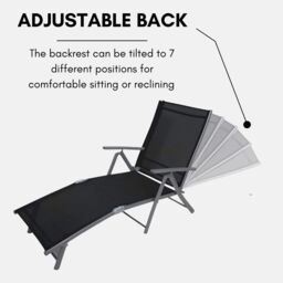 Marco Paul 2pc Black Reclining Outdoor Sun Lounger with 7 Positions - thumbnail 3