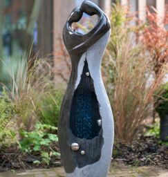 Primrose Rain Effect Water Feature Couple Figurine LED Outdoor Use 115cm in Dark Grey