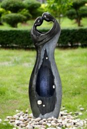 Primrose Rain Effect Water Feature Couple Figurine LED Outdoor Use 115cm in Dark Grey - thumbnail 2