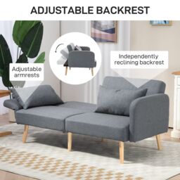 HOMCOM Convertible Sofa Bed, Fabric Sofa Couch with 2 Cushions for Living Room in Grey - Size: 2 Person - thumbnail 6