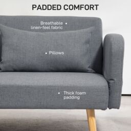 HOMCOM Convertible Sofa Bed, Fabric Sofa Couch with 2 Cushions for Living Room in Grey - Size: 2 Person - thumbnail 5