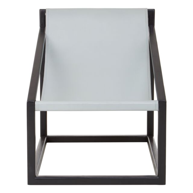 Orsina Brown Cubic Frame Chair, Leather Upholstered Armchair, Teak Wood Accent Chair For Lounge, Comfy Patio Chair in Grey - image 1