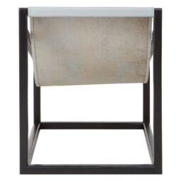 Orsina Brown Cubic Frame Chair, Leather Upholstered Armchair, Teak Wood Accent Chair For Lounge, Comfy Patio Chair in Grey - thumbnail 4