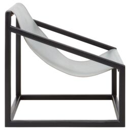 Orsina Brown Cubic Frame Chair, Leather Upholstered Armchair, Teak Wood Accent Chair For Lounge, Comfy Patio Chair in Grey - thumbnail 3