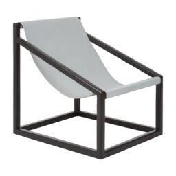 Orsina Brown Cubic Frame Chair, Leather Upholstered Armchair, Teak Wood Accent Chair For Lounge, Comfy Patio Chair in Grey - thumbnail 2