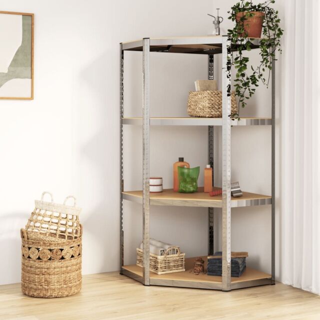 Berkfield Home 4-Layer Corner Shelf Silver Steel&Engineered Wood - image 1