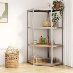 Berkfield Home 4-Layer Corner Shelf Silver Steel&Engineered Wood