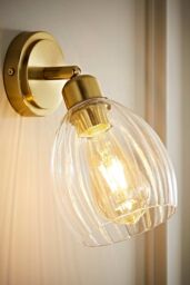 ValueLights Cheltenham Ribbed Glass Dome Adjustable Spotlight Wall Light in Gold - thumbnail 1