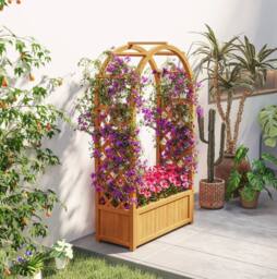 STILVORA Raised Garden Bed with Trellis 83 x 36 x 145 cm in Brown - thumbnail 9