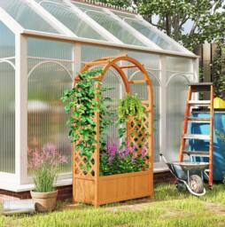 STILVORA Raised Garden Bed with Trellis 83 x 36 x 145 cm in Brown - thumbnail 2