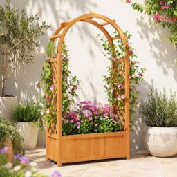STILVORA Raised Garden Bed with Trellis 83 x 36 x 145 cm in Brown - thumbnail 1