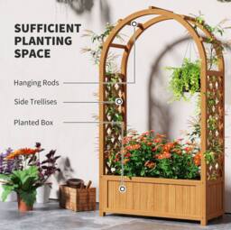 STILVORA Raised Garden Bed with Trellis 83 x 36 x 145 cm in Brown - thumbnail 6