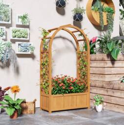 STILVORA Raised Garden Bed with Trellis 83 x 36 x 145 cm in Brown - thumbnail 3