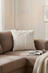Living and Home 3D Wave Textured Plush Throw Pillow Cover in Beige - thumbnail 1