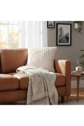 Living and Home 3D Wave Textured Plush Throw Pillow Cover in Beige - thumbnail 3