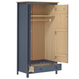 Berkfield Home Modern 2-Door Wardrobe Hill Grey 89x50x170 cm Solid Pine Wood in Navy - Size: 89 x 50 x 170 cm
