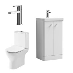 Balterley Floor 2 Door Bathroom Vanity Unit, Tap & Toilet Pack, White, 479mm in White - thumbnail 1