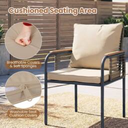 Costway 3 Pieces Patio Wicker Bistro Set Outdoor Dining Set w/ Cushions in Brown - thumbnail 4