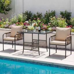 Costway 3 Pieces Patio Wicker Bistro Set Outdoor Dining Set w/ Cushions in Brown - thumbnail 2