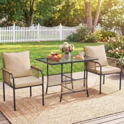 Costway 3 Pieces Patio Wicker Bistro Set Outdoor Dining Set w/ Cushions in Brown - thumbnail 7
