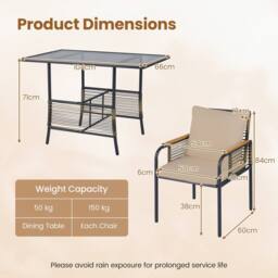 Costway 3 Pieces Patio Wicker Bistro Set Outdoor Dining Set w/ Cushions in Brown - thumbnail 6