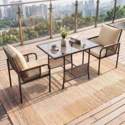Costway 3 Pieces Patio Wicker Bistro Set Outdoor Dining Set w/ Cushions in Brown - thumbnail 1