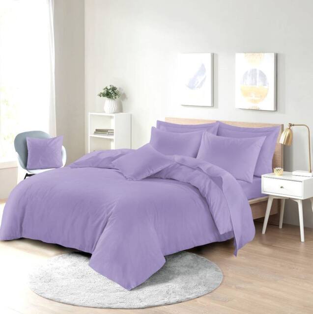 Homes-Linen Plain Dyed Polycotton Duvet Cover Set with Pillowcases in Lilac - Size: King - image 1