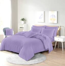 Homes-Linen Plain Dyed Polycotton Duvet Cover Set with Pillowcases in Lilac - Size: King