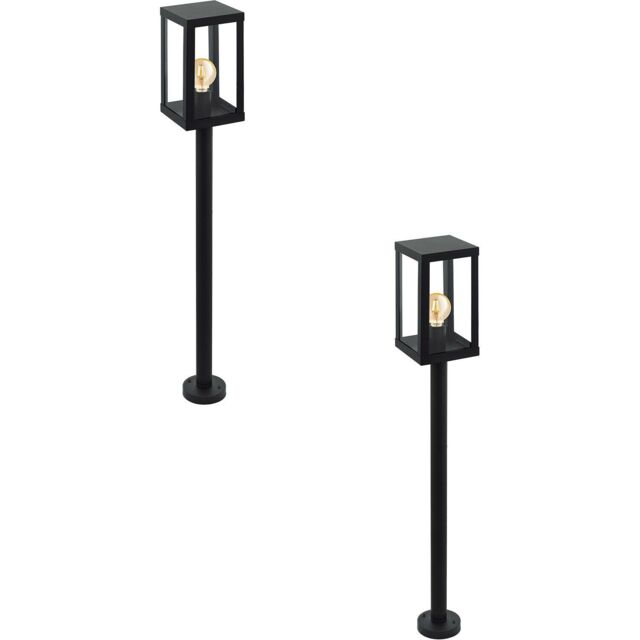 Loops 2 PACK IP44 Outdoor Bollard Light Black Zinc Plated Steel 1x 60W E27 Post - image 1