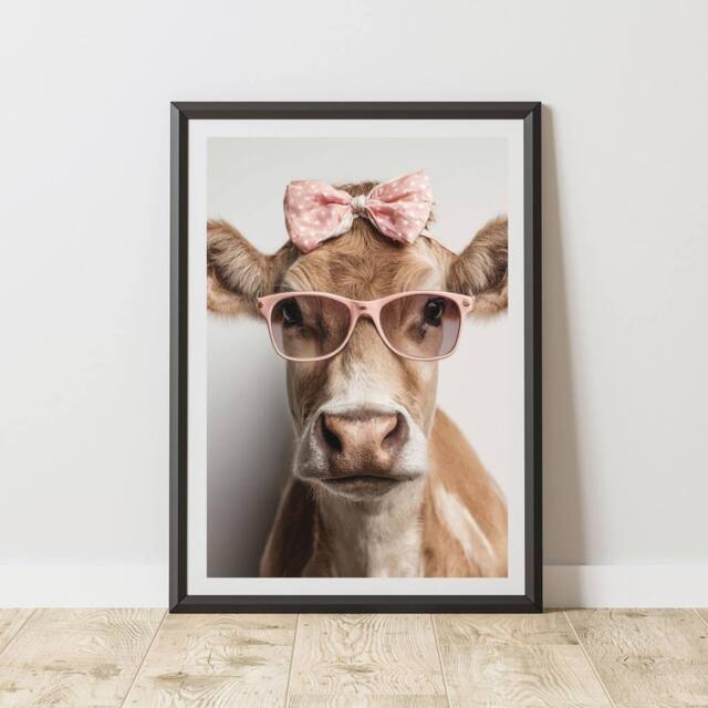 60 SECOND MAKEOVER Highland Cow With Glasses Print Wall Art Poster - Size: A4 - image 1