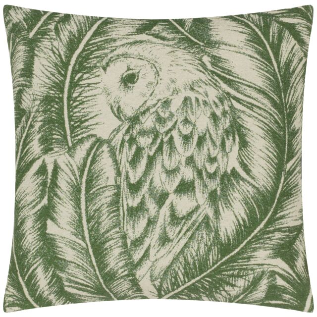 Wylder Nature Albus Barn Owl Floral Cushion in Green - Size: 45 cm x 45 cm - image 1