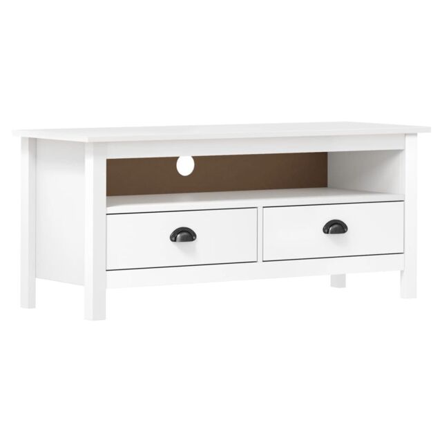 Berkfield Home TV Cabinet Hill White 110x40x47 cm Solid Pine Wood - Size: 110 x 40 x 47 cm - image 1
