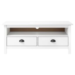 Berkfield Home TV Cabinet Hill White 110x40x47 cm Solid Pine Wood - Size: 110 x 40 x 47 cm - thumbnail 2